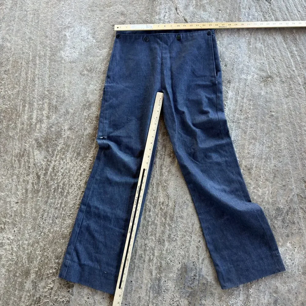 Vintage WW2 US Navy Twill Sailor Pants Bib Fly 30x30 Military Blue Worn Flared